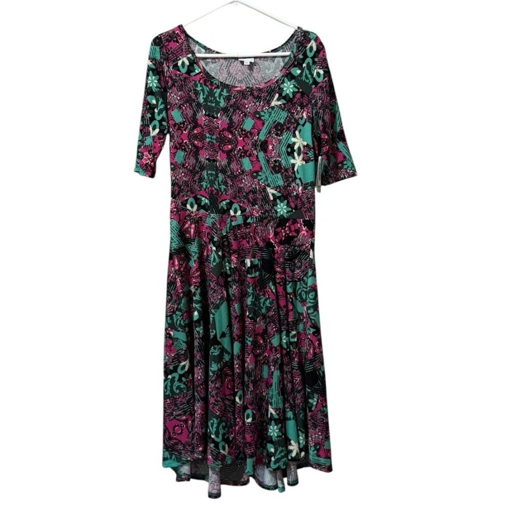 Lularoe Nicole Retro 80's Colorful Stretch Dress Size 2XL  Artsy Skater City NWT